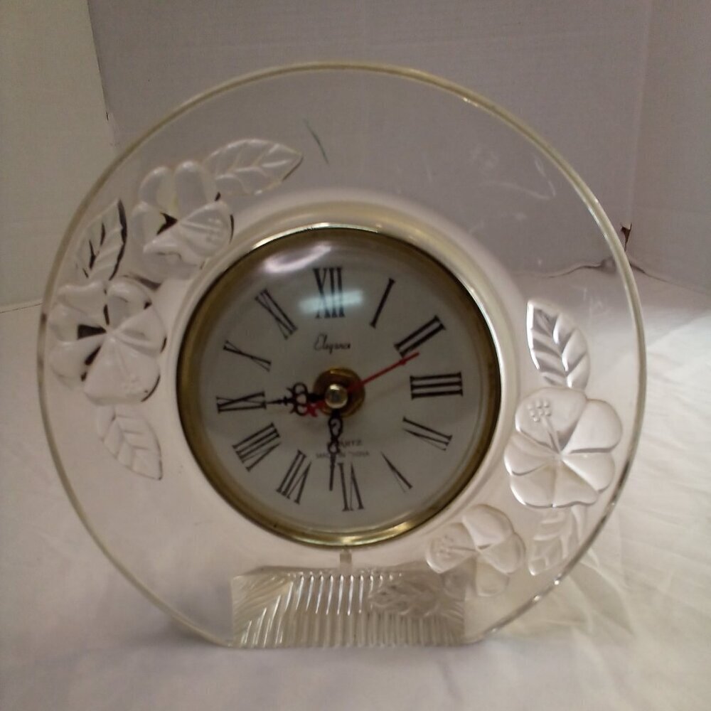 Vintage Elegance Mantle Clock Clear Floral Design Tested Working